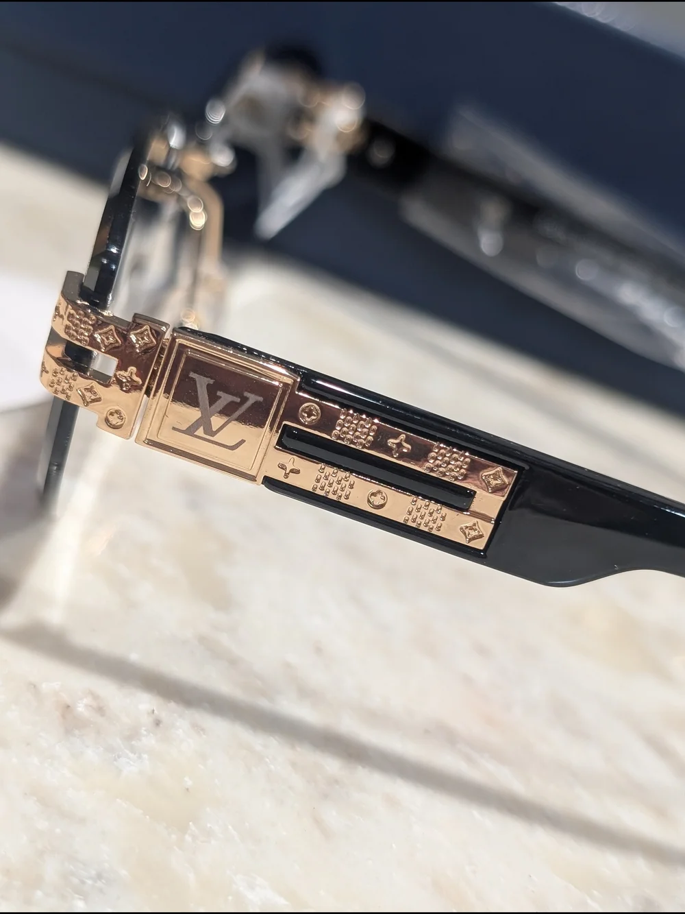 Luxury Inspired Black Rimless Sunglasses with Gold Accents